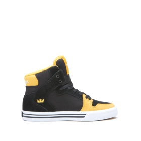 Kids Supra High Top Shoes VAIDER Black/Golden/white | AU-54154